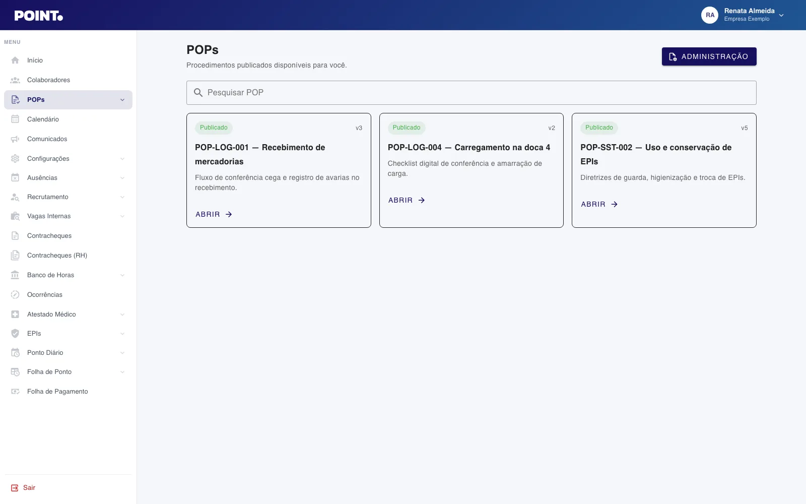 Gestão de POPs no painel Point com workflow de aprovação
